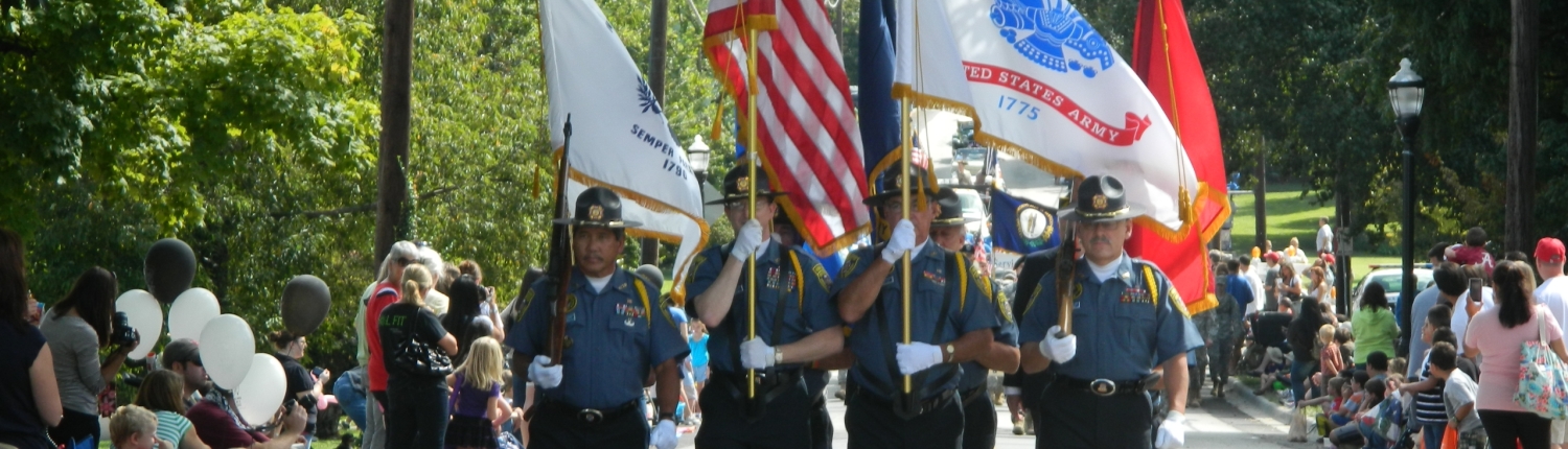 United States Army in parade with flags